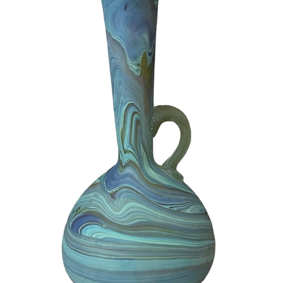 Blue Marbled Hand Blown Glass Bud Vase 6" - Picture 3 of 6